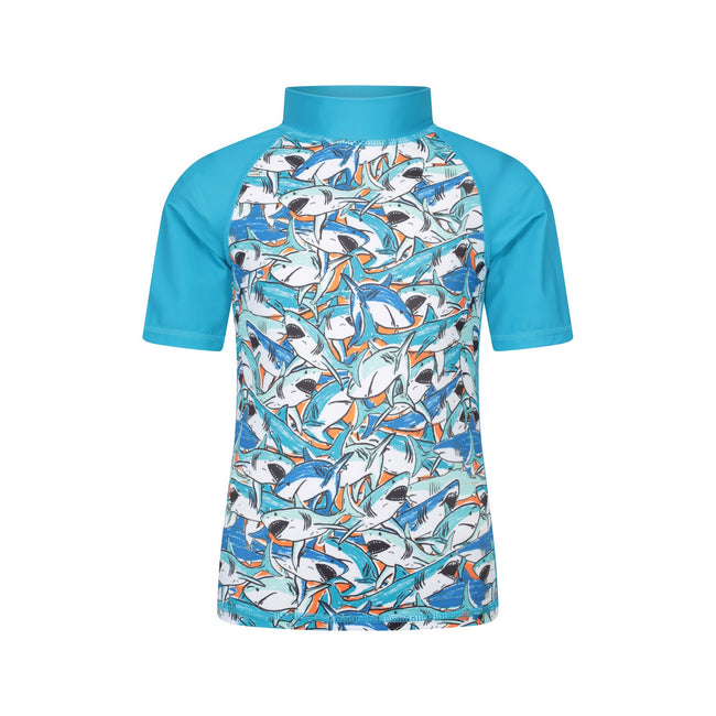 Bright Blue - Front - Mountain Warehouse Childrens-Kids Shark Long-Sleeved Rash Top