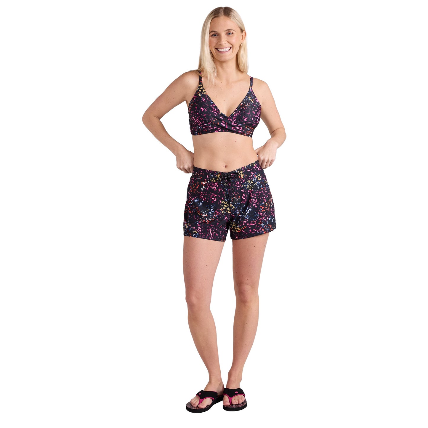 Jet Black - Pack Shot - Animal Womens-Ladies Aurora All-Over Print Board Shorts