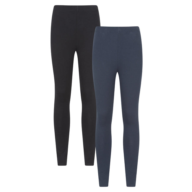 Navy-Black - Front - Mountain Warehouse Womens-Ladies Cotton Blend Leggings (Pack of 2)