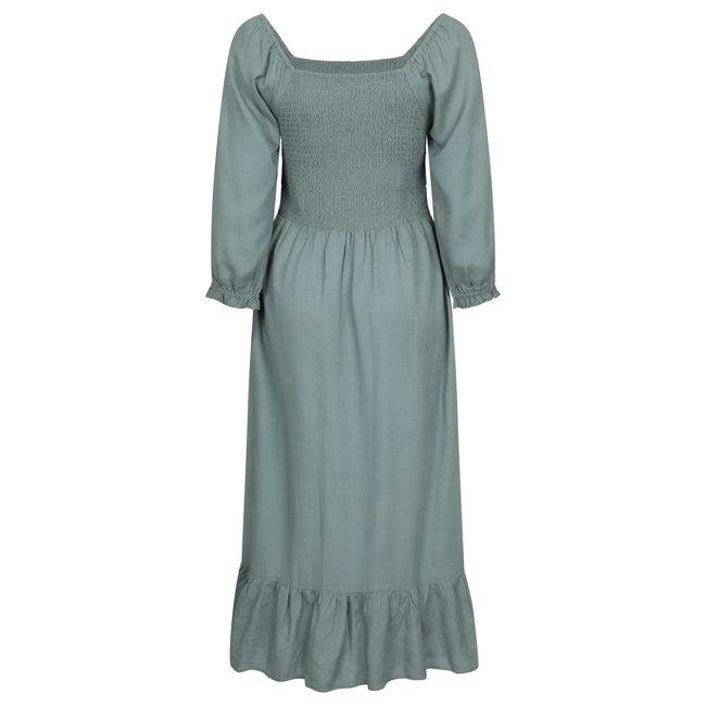 Khaki Green - Back - Mountain Warehouse Womens-Ladies Cadiz Shirred Long-Sleeved Midi Dress