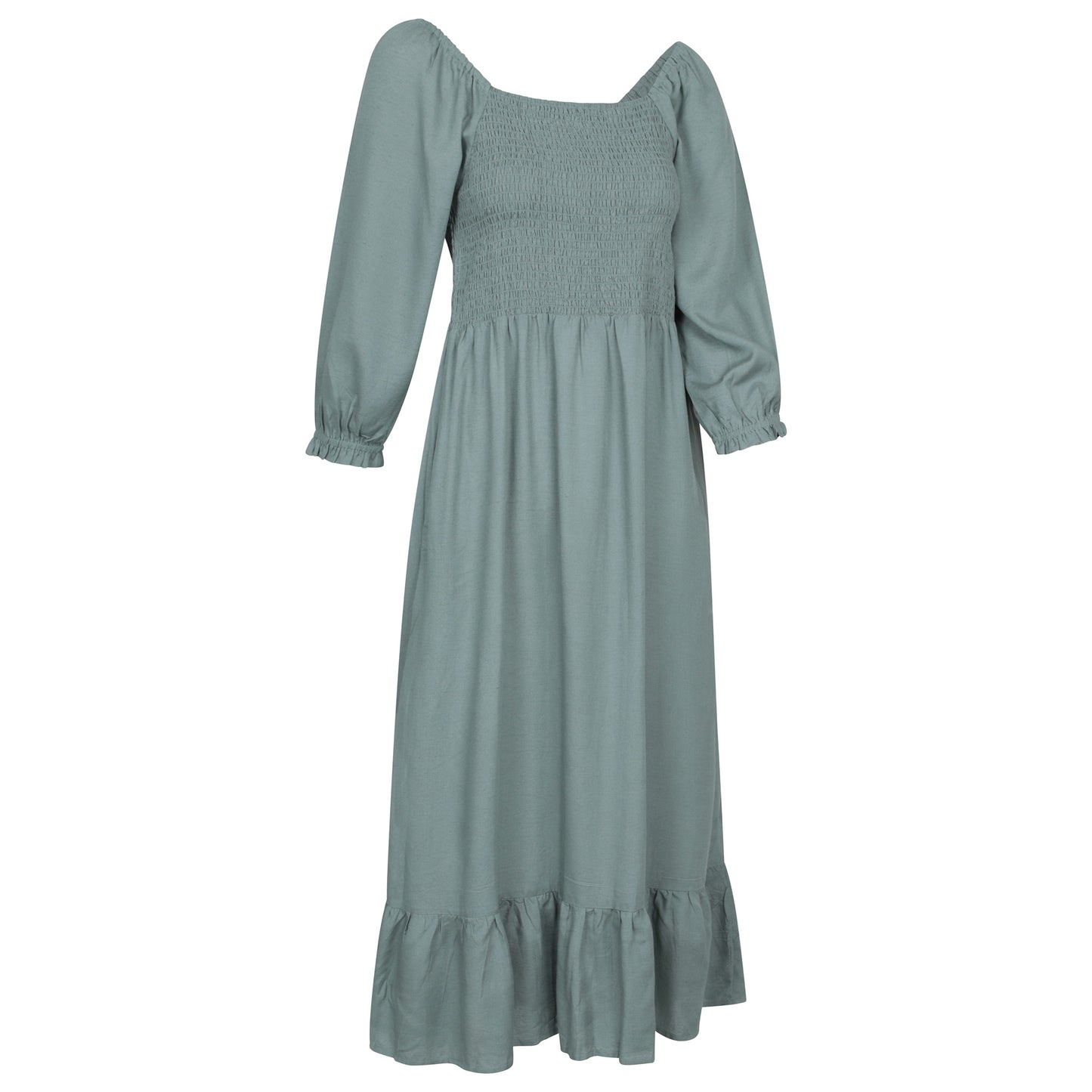 Khaki Green - Side - Mountain Warehouse Womens-Ladies Cadiz Shirred Long-Sleeved Midi Dress