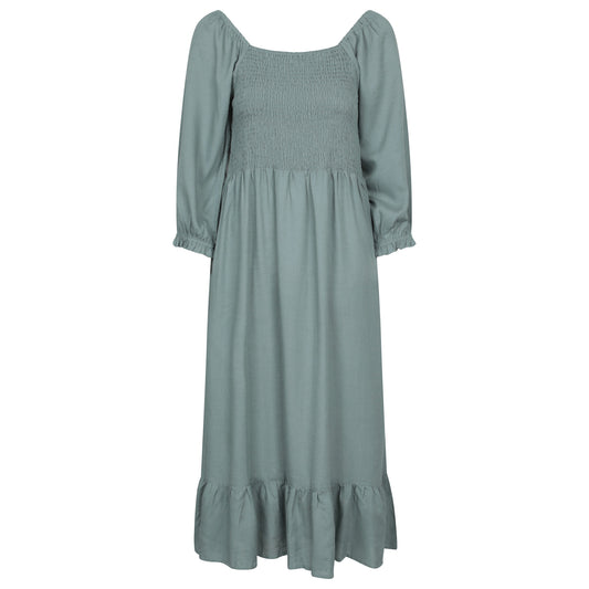 Khaki Green - Front - Mountain Warehouse Womens-Ladies Cadiz Shirred Long-Sleeved Midi Dress
