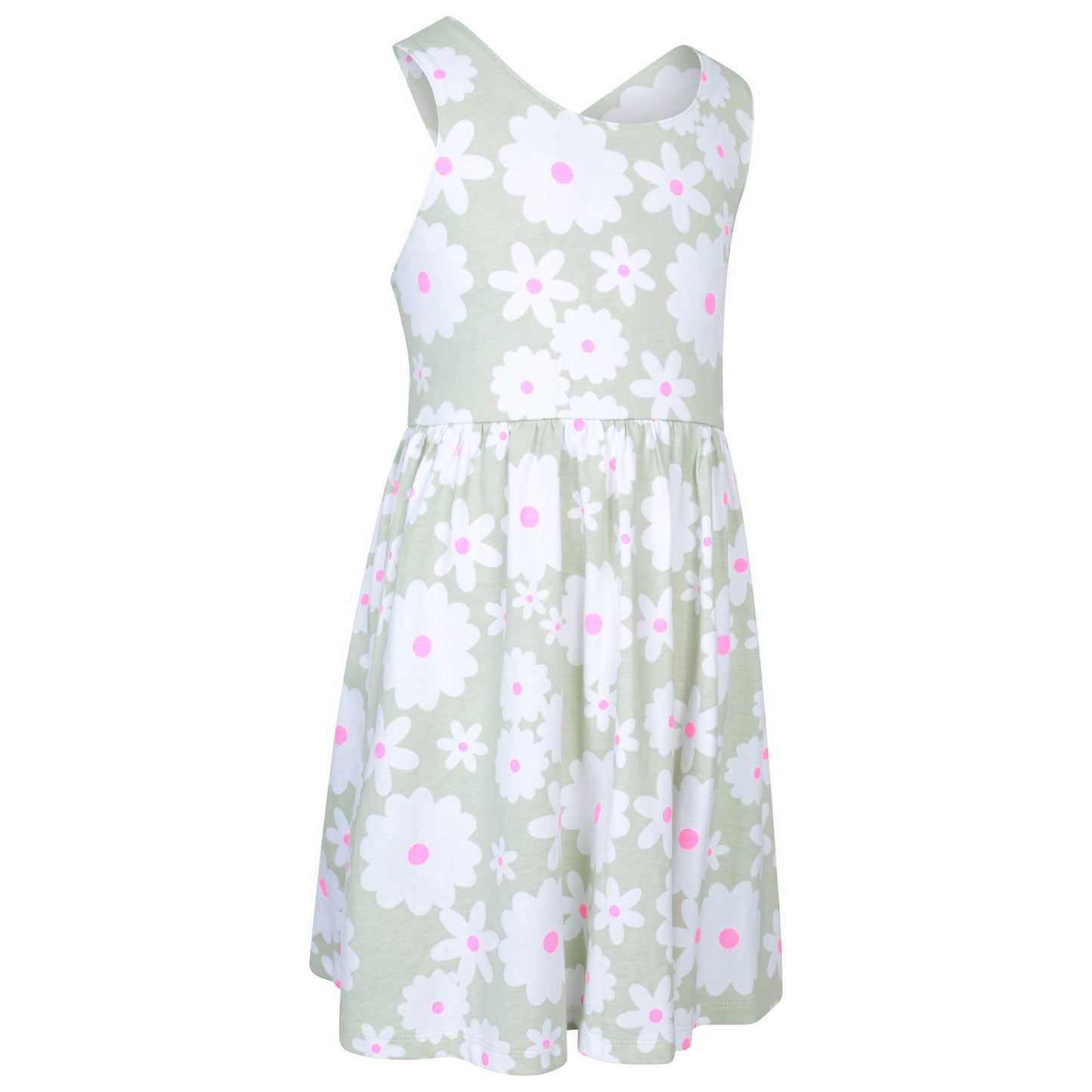 Pale Green - Side - Mountain Warehouse Girls Lana Flowers Cross Back Dress