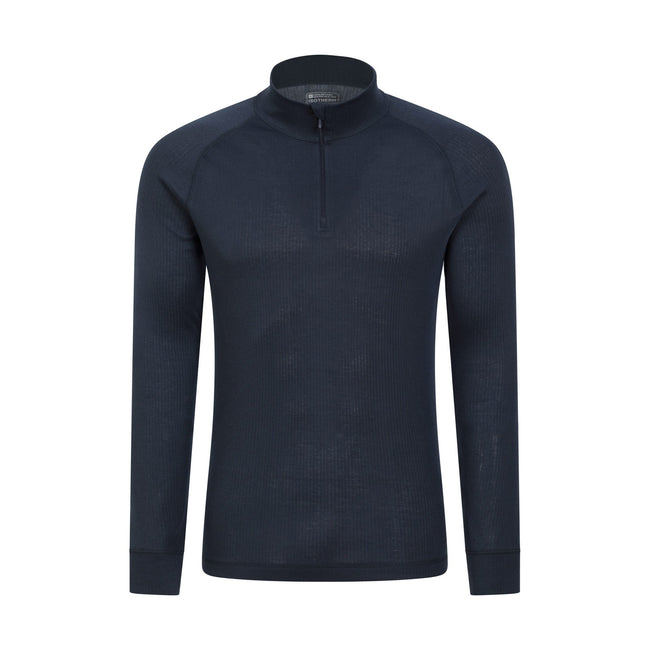 Navy - Front - Mountain Warehouse Mens Talus Zip Neck Long-Sleeved Thermal Top