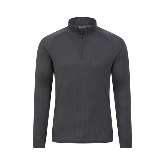 Charcoal - Front - Mountain Warehouse Mens Talus Zip Neck Long-Sleeved Thermal Top
