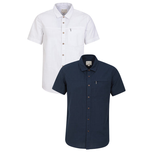 Dark Blue-White - Front - Mountain Warehouse Mens Coconut Textured Slub Short-Sleeved Shirt (Pack of 2)