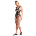 Black - Lifestyle - Animal Womens-Ladies Mia Leafy Floral Cross Back One Piece Swimsuit