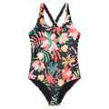 Black - Front - Animal Womens-Ladies Mia Leafy Floral Cross Back One Piece Swimsuit