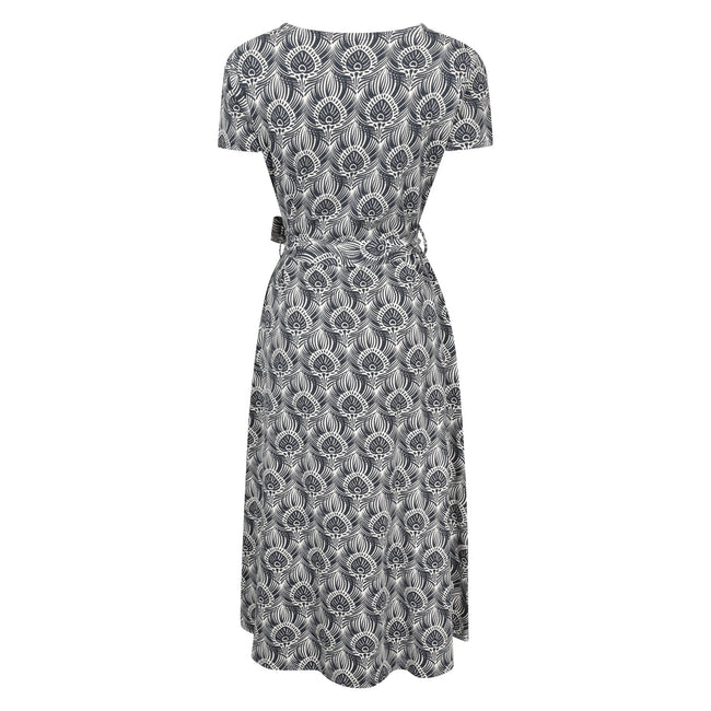 Navy - Back - Mountain Warehouse Womens-Ladies Santorini Peacock Feather Midi Wrap Dress