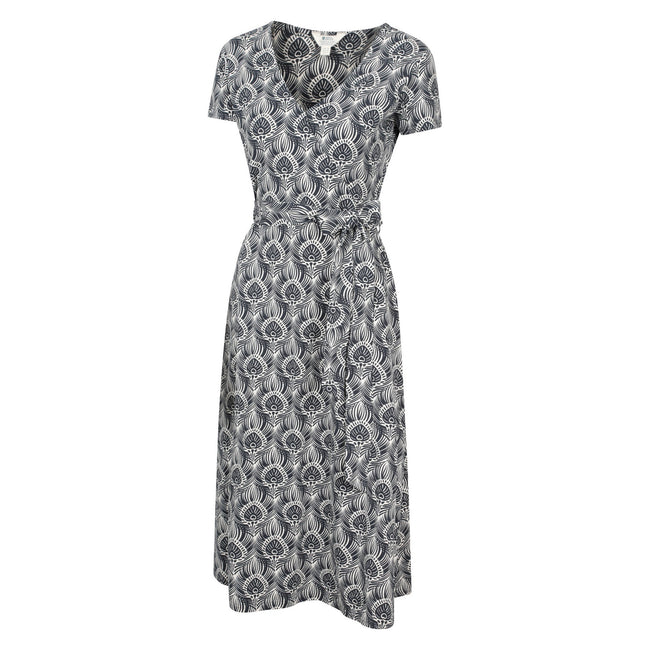 Navy - Side - Mountain Warehouse Womens-Ladies Santorini Peacock Feather Midi Wrap Dress