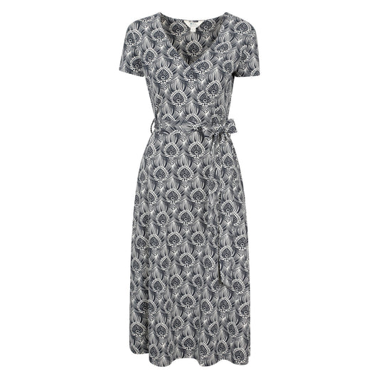 Navy - Front - Mountain Warehouse Womens-Ladies Santorini Peacock Feather Midi Wrap Dress