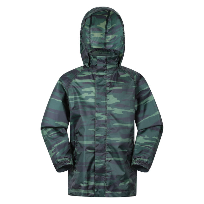 Khaki Green - Front - Mountain Warehouse Childrens-Kids Pakka Camo Waterproof Jacket