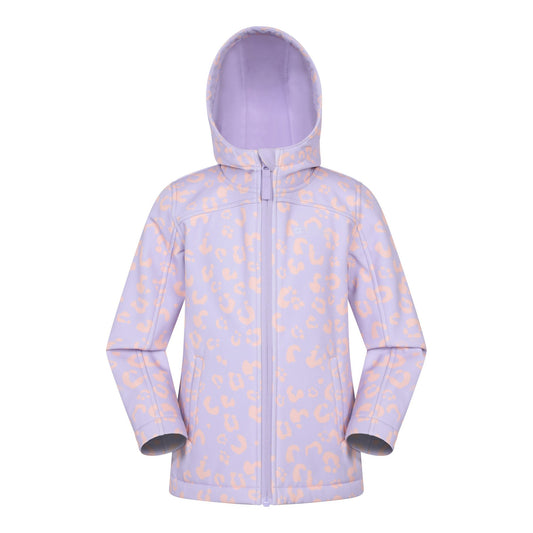 Light Purple - Front - Mountain Warehouse Childrens-Kids Exodus Printed Water Resistant Soft Shell Jacket