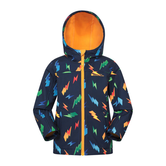 Bright Yellow - Front - Mountain Warehouse Childrens-Kids Exodus Printed Water Resistant Soft Shell Jacket