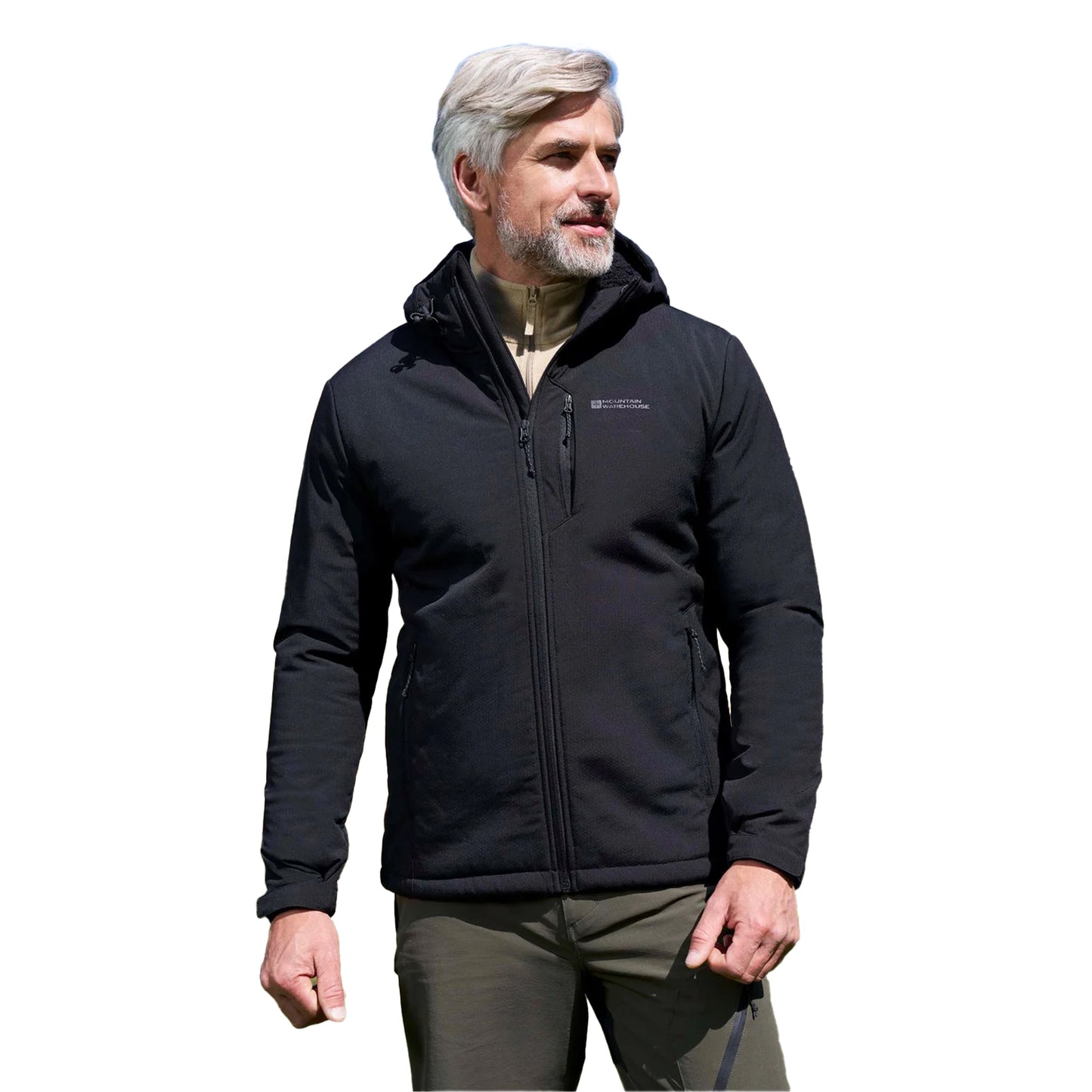 Black - Pack Shot - Mountain Warehouse Mens Charleston Faux Fur Lined Soft Shell Jacket
