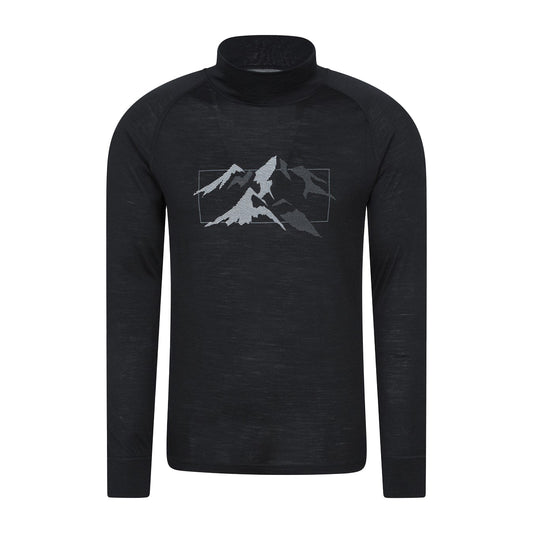 Black - Front - Mountain Warehouse Unisex Adult Quest Merino Wool Long-Sleeved Thermal Top