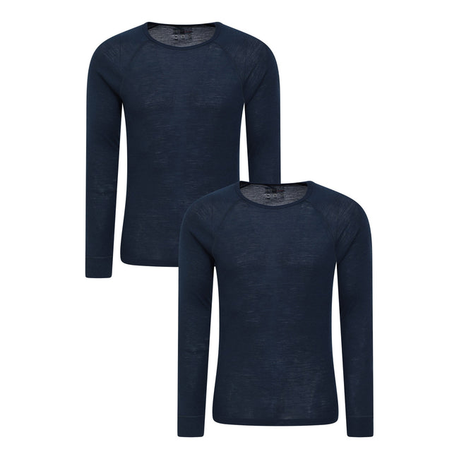 Navy - Front - Mountain Warehouse Mens Merino Wool Base Layer Top (Pack of 2)