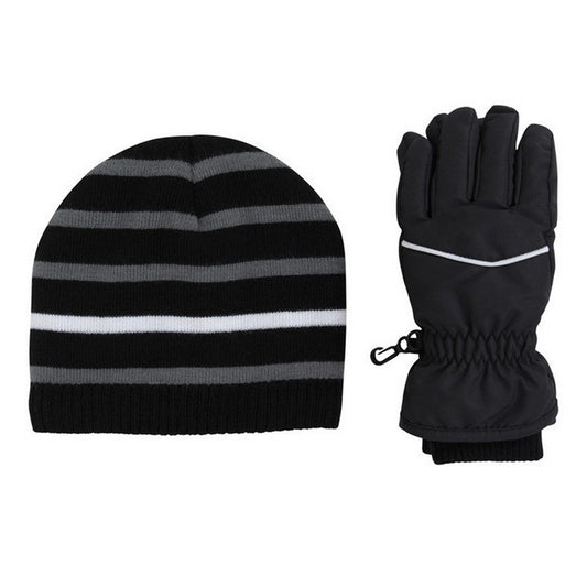 Black - Front - Mountain Warehouse Childrens-Kids Line Isotherm Hat And Gloves Set