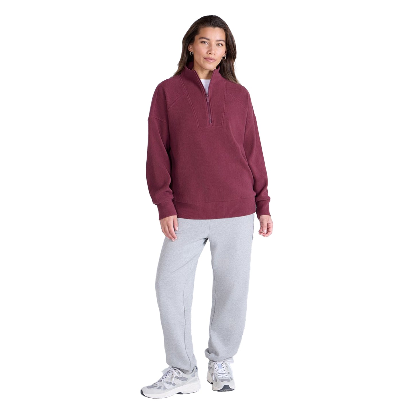 Burgundy - Pack Shot - Animal Womens-Ladies Ottoman Half Zip Jumper