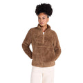 Tan - Side - Animal Womens-Ladies Teddy Fleece Half Zip Jacket