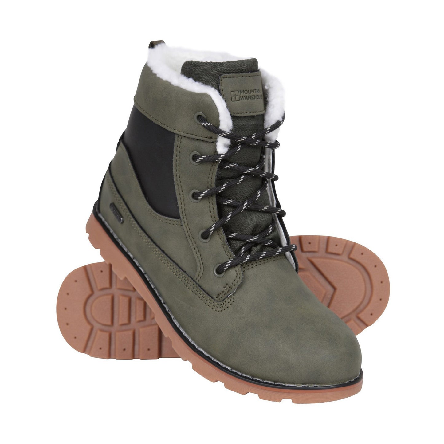 Khaki Green - Pack Shot - Mountain Warehouse Childrens-Kids Chestnut Borg Waterproof Casual Boots