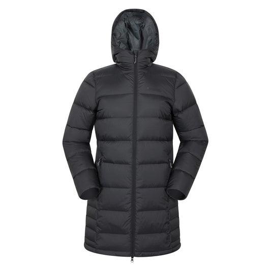 Black - Front - Mountain Warehouse Womens-Ladies Stratus Extreme Packable Long Down Jacket