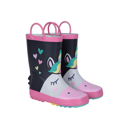 Dark Blue - Front - Mountain Warehouse Childrens-Kids Unicorn Wellington Boots