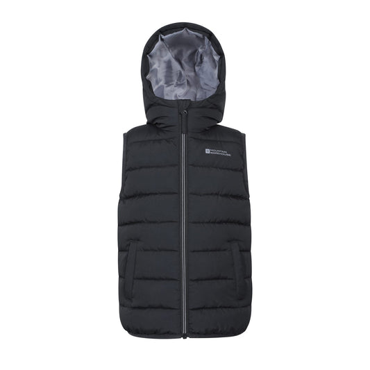 Black - Front - Mountain Warehouse Childrens-Kids Rocko Water Resistant Hooded Sleeveless Body Warmer