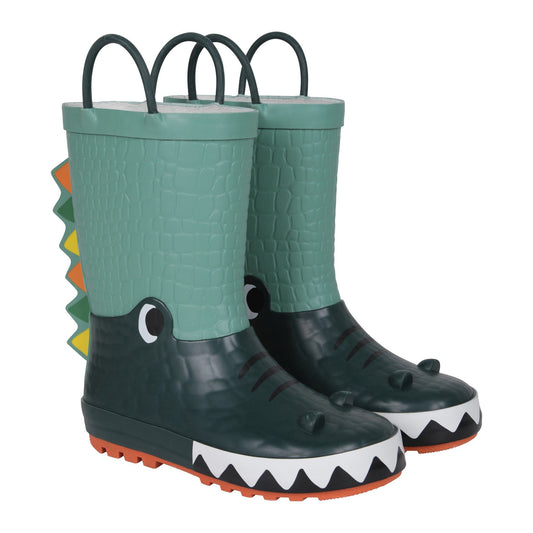 Green - Front - Mountain Warehouse Childrens-Kids Crocodile Wellington Boots