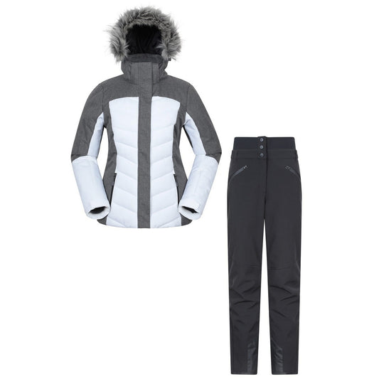 White - Front - Mountain Warehouse Womens-Ladies Padded Ski Jacket & Trousers Set