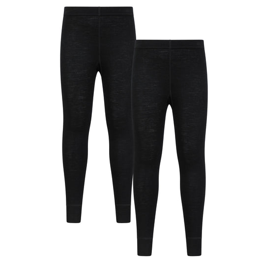 Black - Front - Mountain Warehouse Childrens-Kids Merino Wool Base Layer Bottoms (Pack of 2)