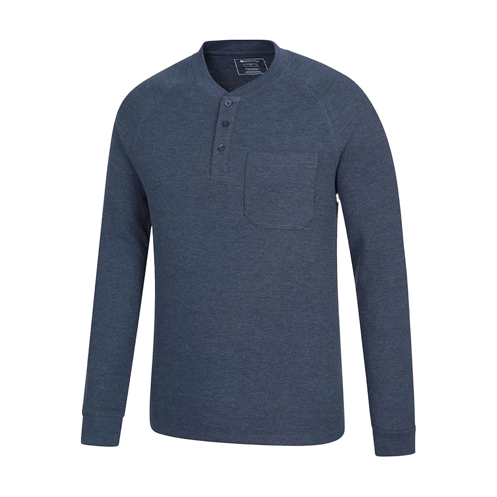 Navy - Side - Mountain Warehouse Mens Selby Waffle Henley Long-Sleeved T-Shirt