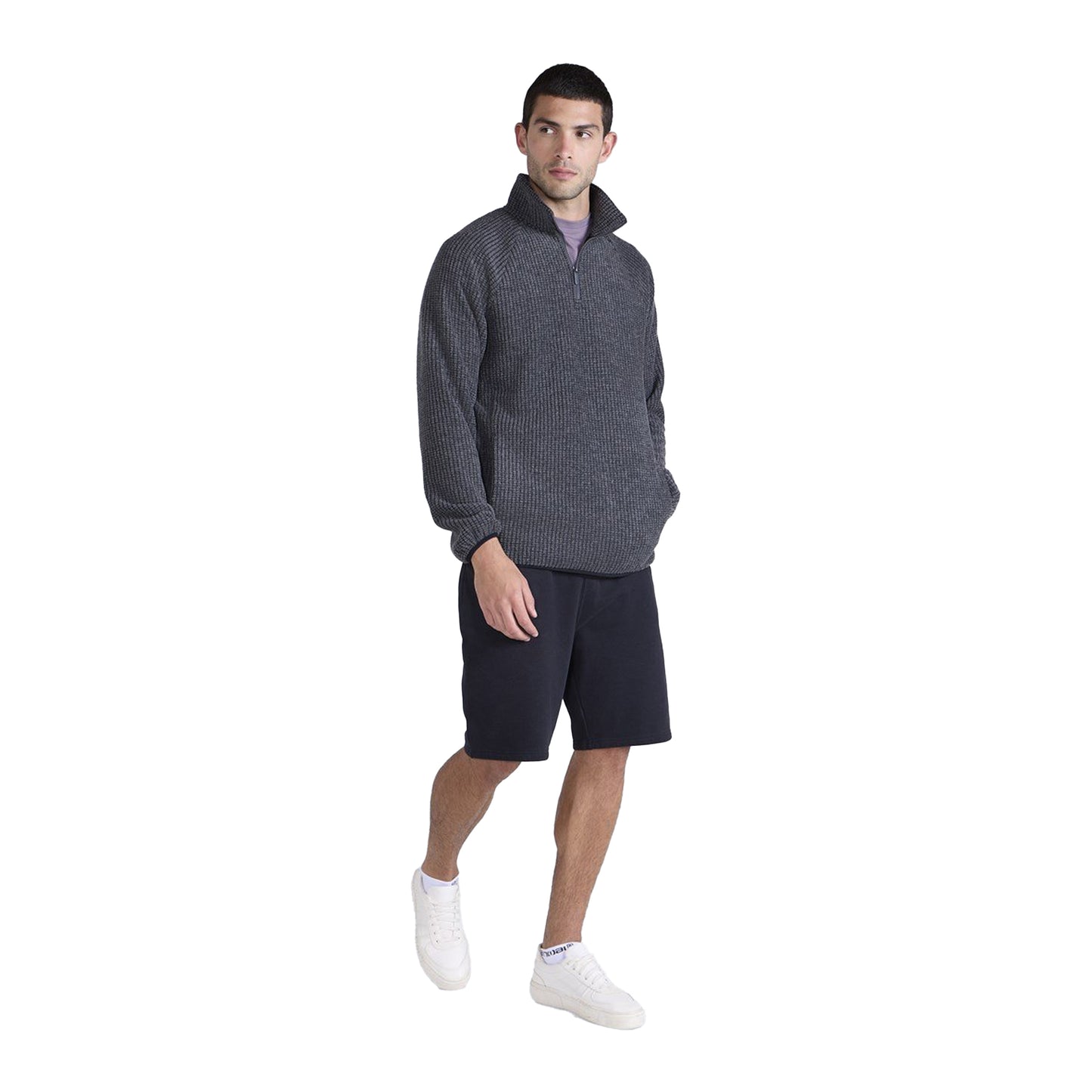 Charcoal - Side - Mountain Warehouse Mens Textured Half Zip Raglan Jumper