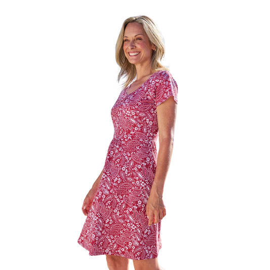 Dark Red - Front - Mountain Warehouse Womens-Ladies Essentials Lora Leaves Skater Dress