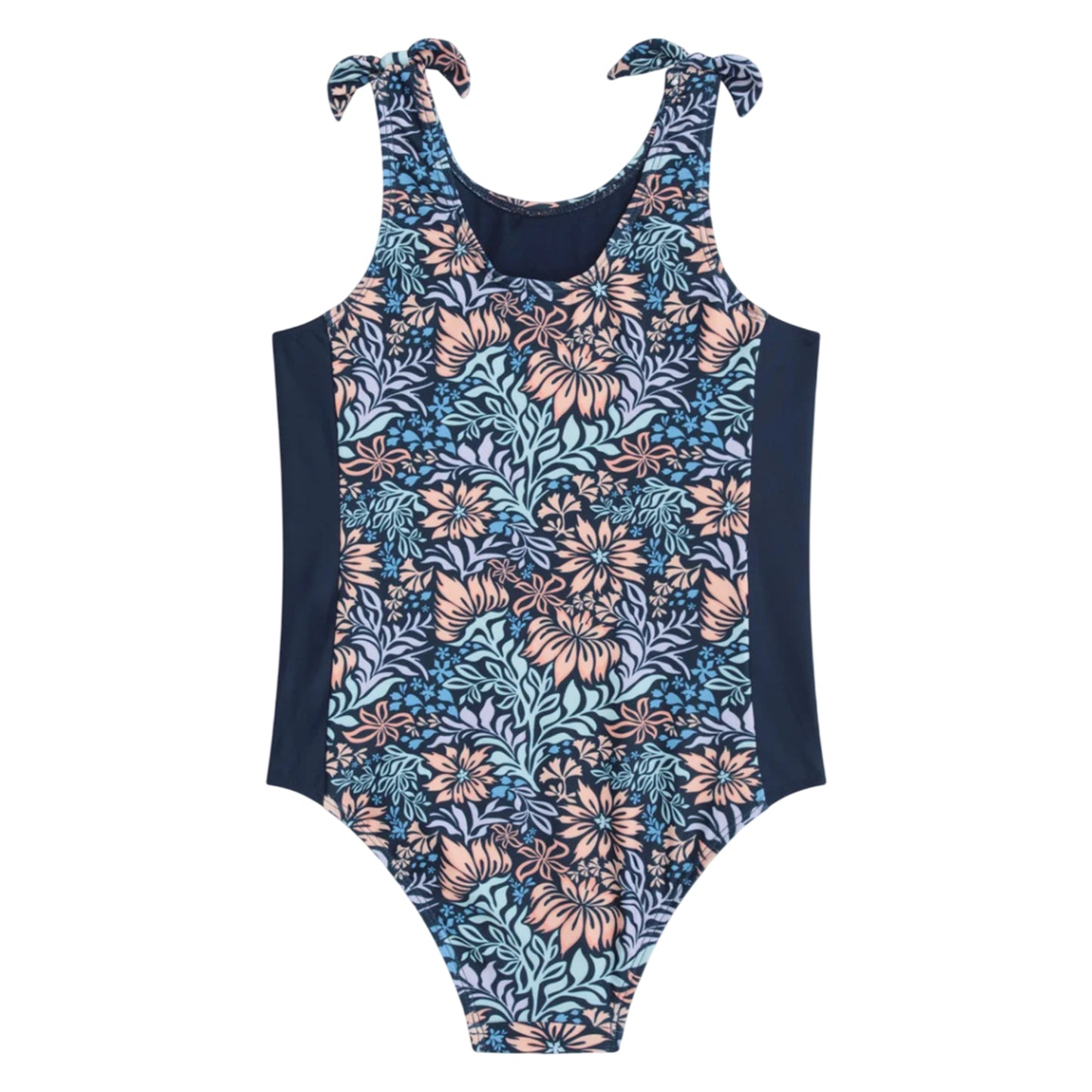 Navy - Back - Animal Childrens-Kids Vacation Floral One Piece Swimsuit