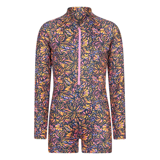 Neon Orange - Front - Mountain Warehouse Childrens-Kids Mira Flowers Long-Sleeved Rash Guard