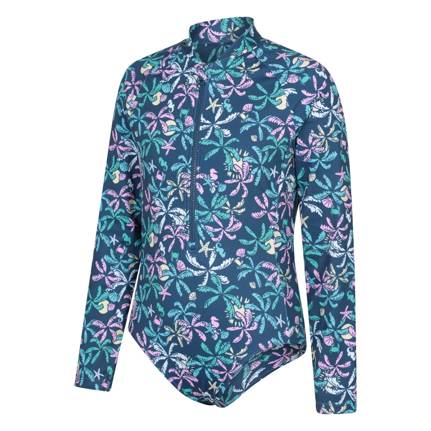 Dark Teal - Side - Mountain Warehouse Childrens-Kids Mira Palm Leaf Rash Guard