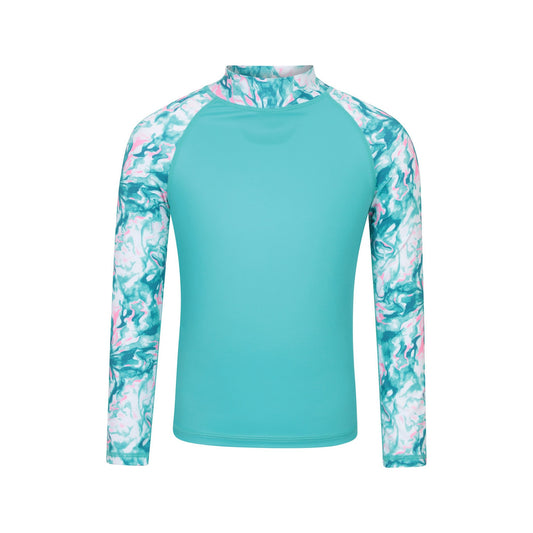 Turquoise - Front - Mountain Warehouse Childrens-Kids Marble Effect Long-Sleeved Rash Guard