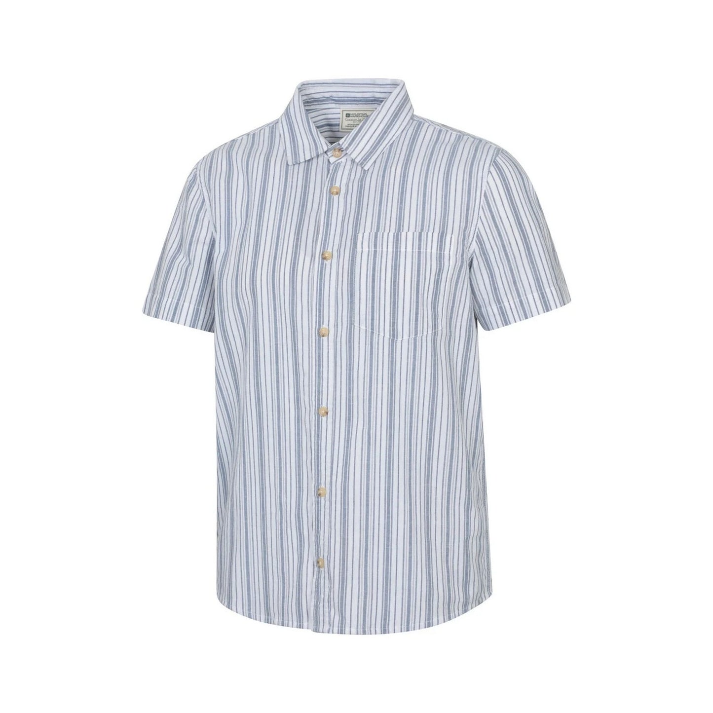 Blue - Side - Mountain Warehouse Mens Derby Stripe Cotton Short-Sleeved Shirt