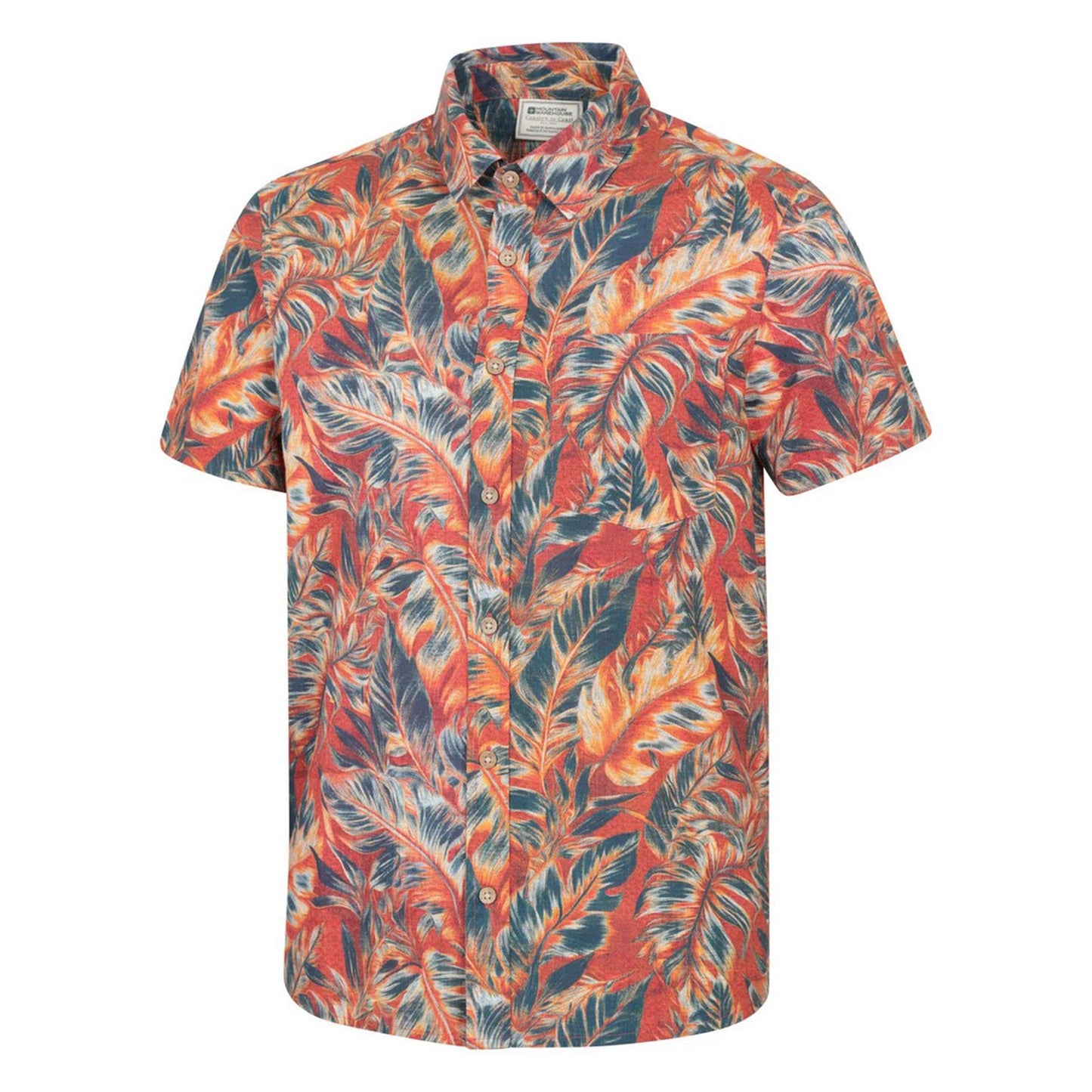 Bright Orange - Side - Mountain Warehouse Mens Tropical Leaves Short-Sleeved Shirt