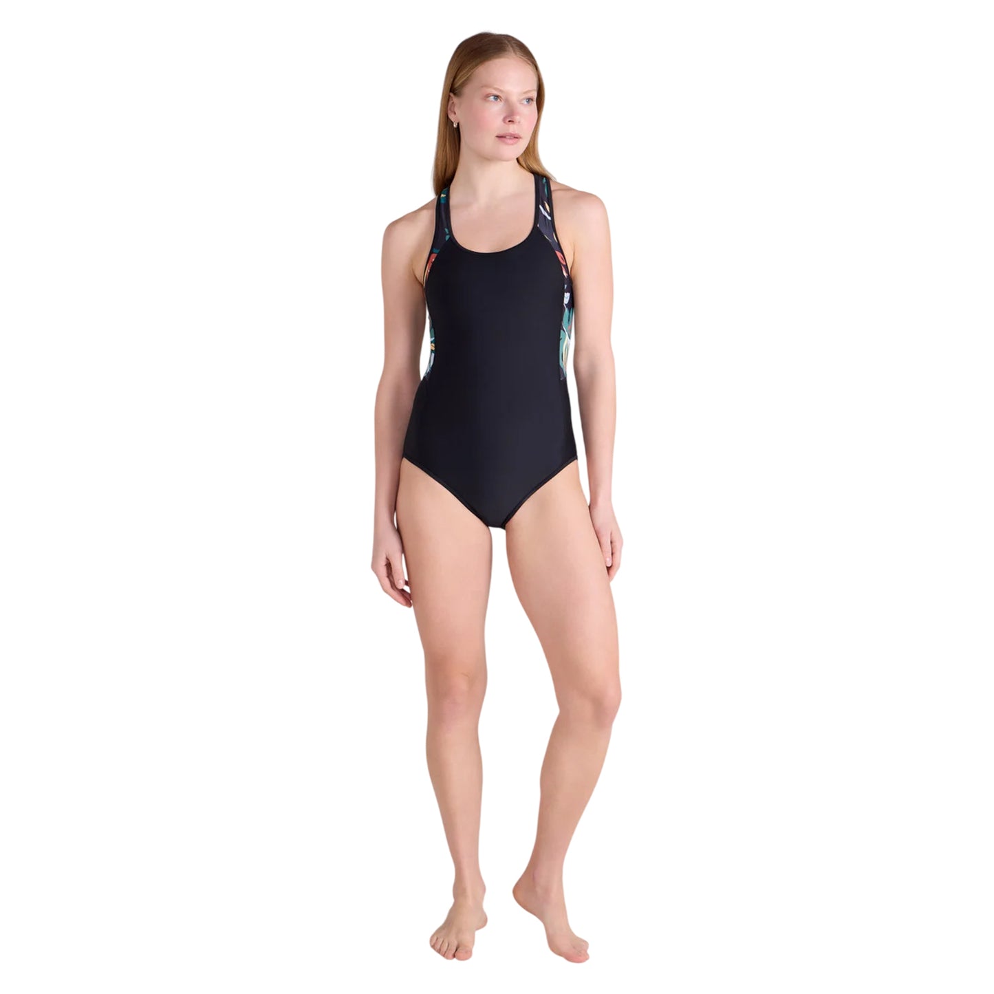 Black - Close up - Mountain Warehouse Womens-Ladies Take The Plunge Floral Swimming One Piece Swimsuit