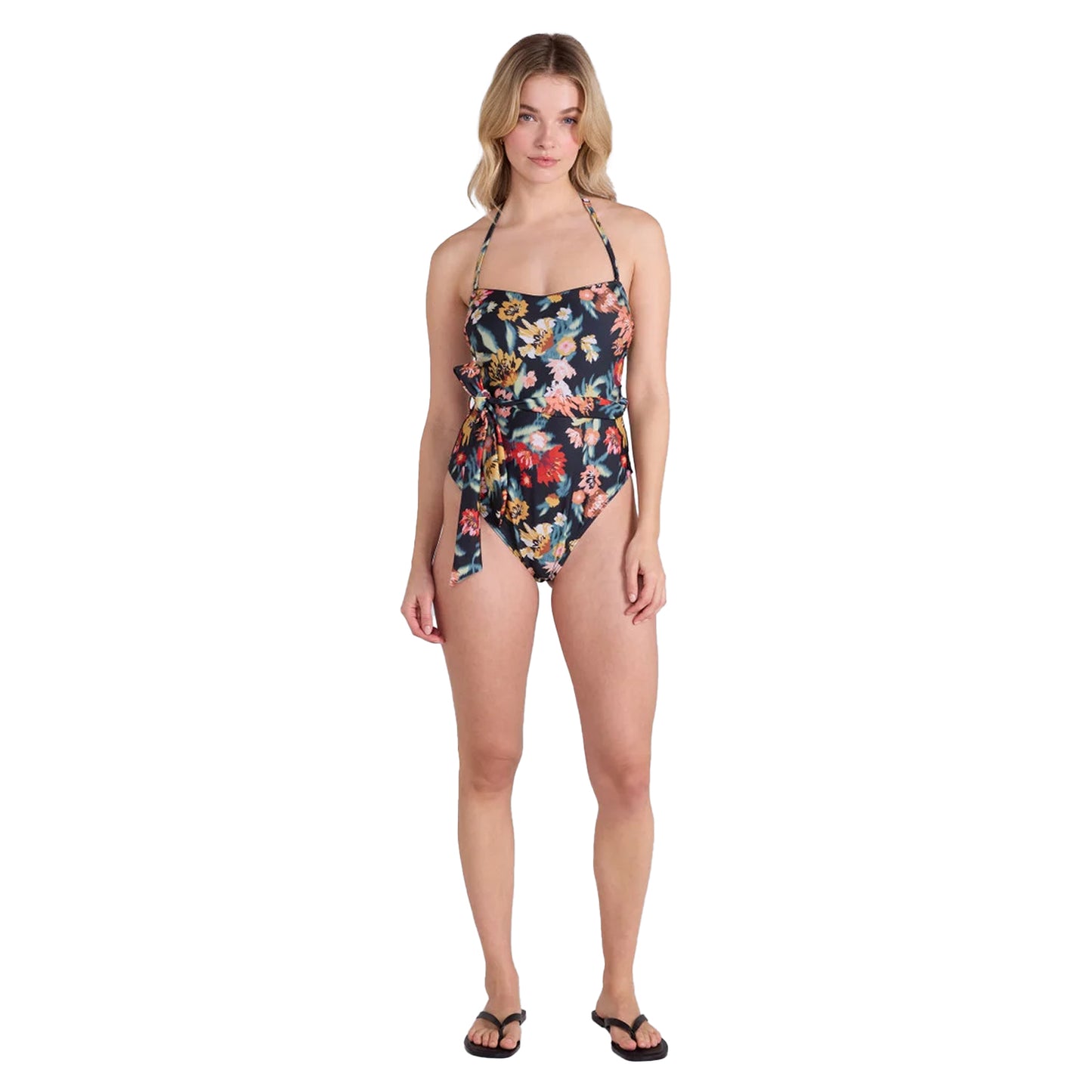 Green - Lifestyle - Animal Womens-Ladies Belted Bandeau One Piece Swimsuit
