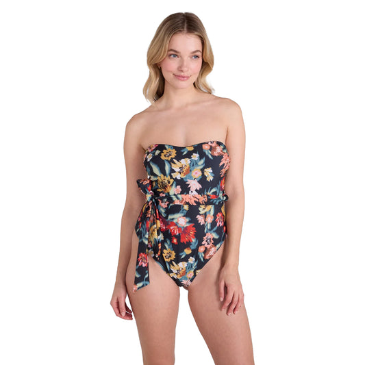 Green - Front - Animal Womens-Ladies Belted Bandeau One Piece Swimsuit
