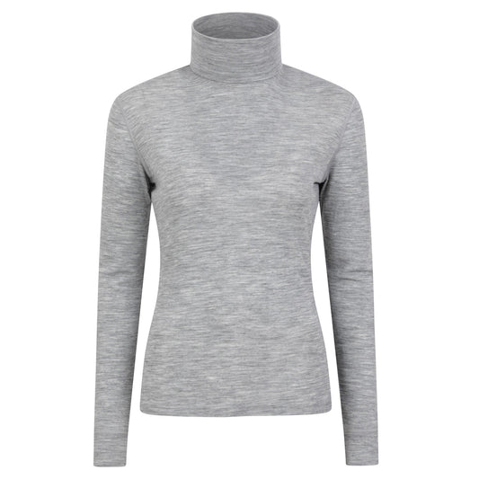 Light Grey - Front - Mountain Warehouse Womens-Ladies Merino Wool Roll Neck Base Layer Top