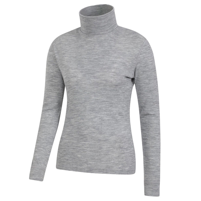Light Grey - Side - Mountain Warehouse Womens-Ladies Merino Wool Roll Neck Base Layer Top