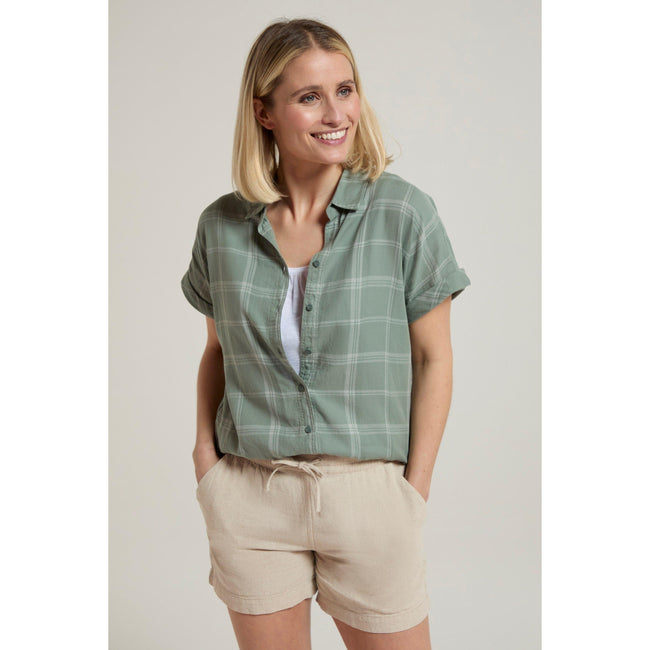 Khaki Green - Front - Mountain Warehouse Womens-Ladies Palm Checked Relaxed Fit Shirt