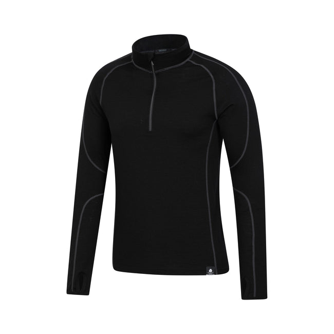 Black - Back - Mountain Warehouse Mens Asgard III Merino Wool Thermal Top