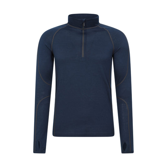 Dark Blue - Front - Mountain Warehouse Mens Asgard III Merino Wool Thermal Top