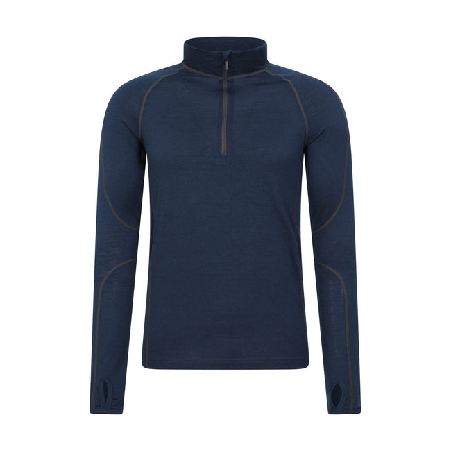 Dark Blue - Front - Mountain Warehouse Mens Asgard III Merino Wool Thermal Top