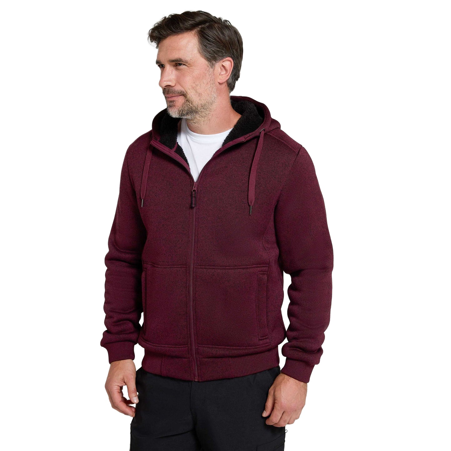 Burgundy - Pack Shot - Mountain Warehouse Mens Nevis II Faux Fur Hoodie